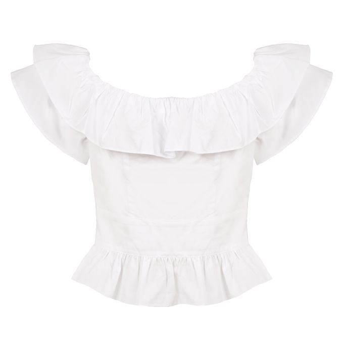 TOP CORTO CON VOULANT IN POPELINE Donna Bianco