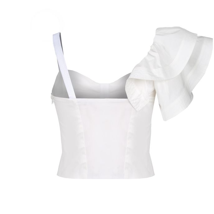 TOP CORTO IN COTONE CON VOULANT Donna Bianco