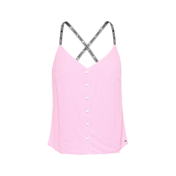 TOP IN CREPE CON SPALLINE LOGATE Donna Tou Pink Daisy Pink