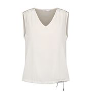 TOP SMANICATO A V CON COULISSE SUL FONDO E INSERTO IN SETA SULLA SPALLA Donna Bianco TOP SMANICATO A V CON COULISSE SUL FONDO E INSERTO IN SETA SULLA SPALLA Donna Bianco